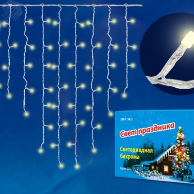 Бахрома светодиодная с контроллером 3 м 200 светодиодов Теплый Провод прозрачный UL-00003678