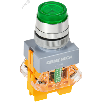 Кнопка D7-11D d=22мм 1з+1р с подсв. зеленая GENERICA BBT50-11D-3-12-K06-G