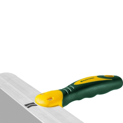 KRAFTOOL 150 мм, широкое полотно, алюминиевая направляющая, двухкомпонентная ручка, нержавеющий, фасадный шпатель (10036-150)