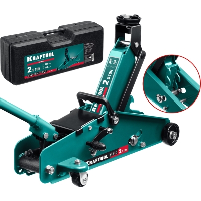 KRAFTOOL S-PIN, в кейсе 2.5 т, 140 - 385 мм, с увеличенным подъемом и фиксатором, подкатной домкрат (43457-2.5-K)
