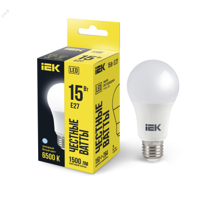 Лампа светодиодная ECO A60 15Вт грушевидная 230В 6500К E27 IEK LLE-A60-15-230-65-E27