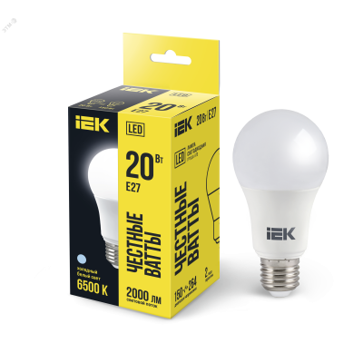 Лампа светодиодная ECO A60 20Вт грушевидная 230В 6500К E27 IEK LLE-A60-20-230-65-E27