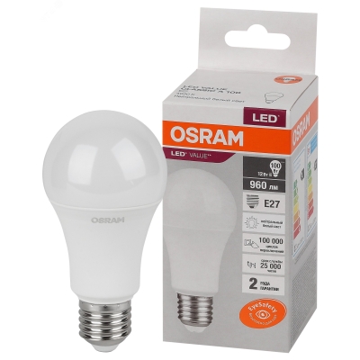 Лампа светодиодная LED Value LVCLA100 12SW/840 12Вт грушевидная матовая E27 230В 10х1 RU OSRAM 4058075579002