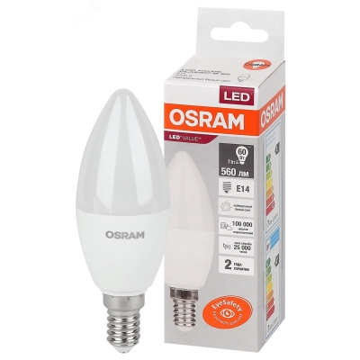 Лампа светодиодная LED Value LVCLB60 7SW/840 7Вт свеча матовая E14 230В 10х1 RU OSRAM 4058075578944