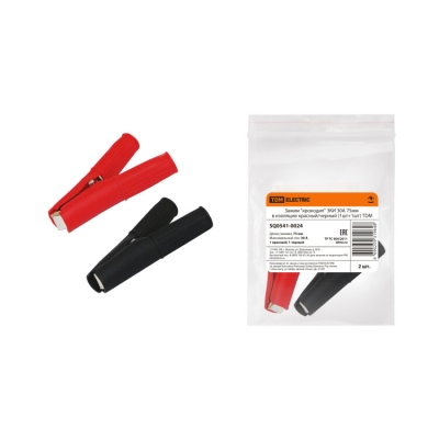 Зажим "крокодил" ЗКИ 30А 75мм в изоляции красный/черный (1шт+1шт) SQ0541-0024